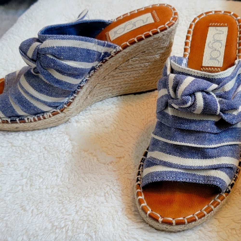 Blue Denim Canvas Wedges
